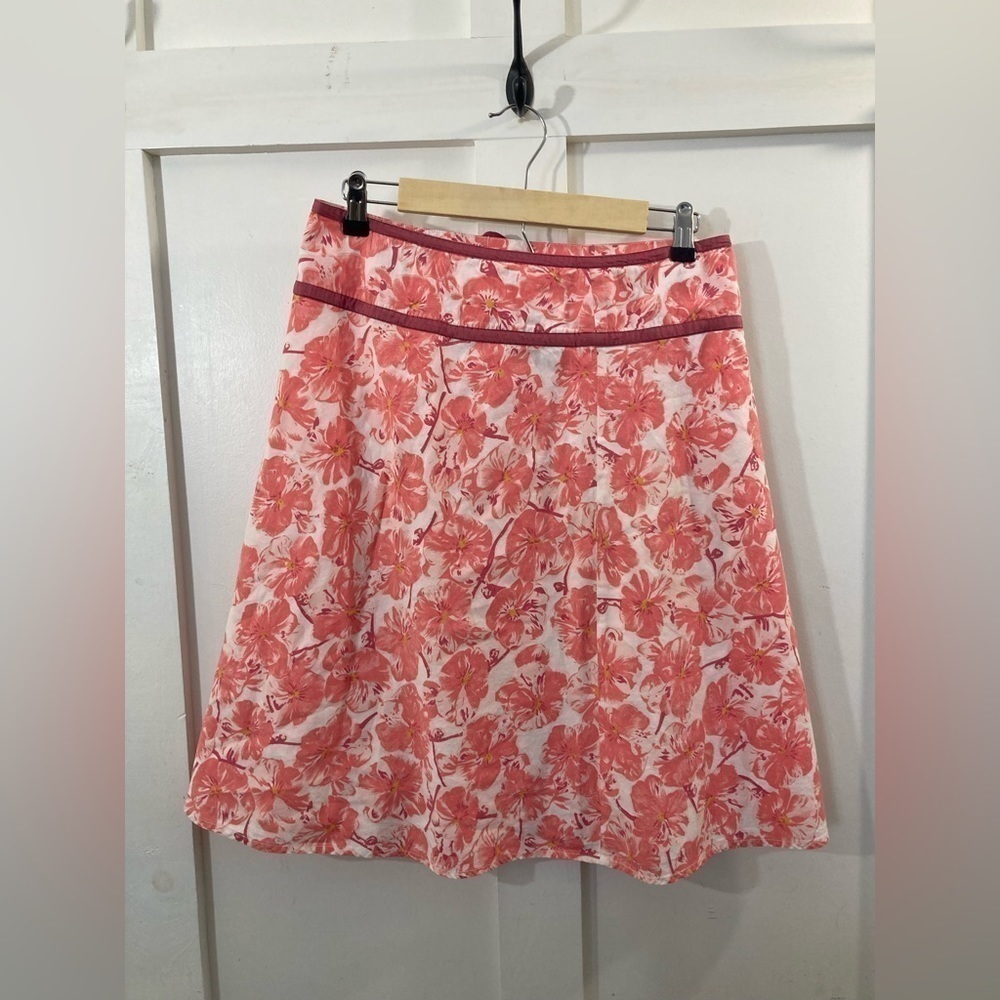 Elevenses Anthro Pink Floral Skirt Sz 2 100% Cotton Tie Straps